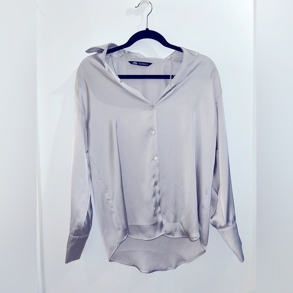 Zara Satin Top - Silver